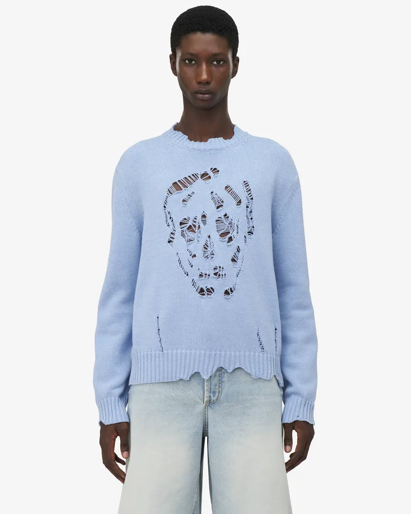 Alexander McQueen Pullover mit Distressed-Totenkopf - Item 807272Q1BA64331 Hemd-blau