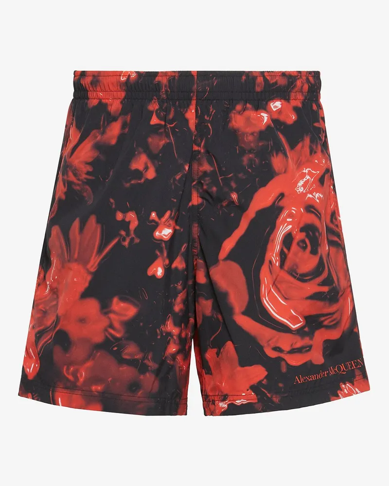 Alexander McQueen Badeshorts mit Wax Flower-Print Schwarz