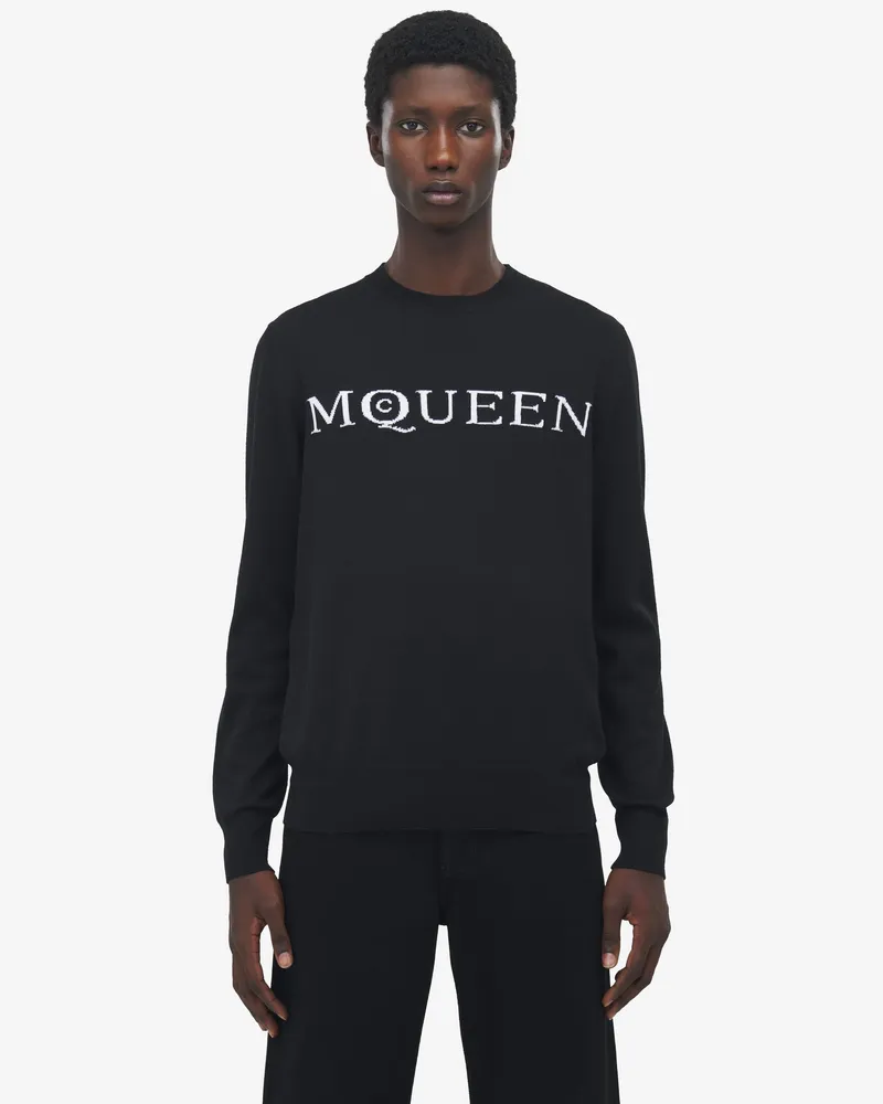 Alexander McQueen Pullover aus Merinowolle mit McQueen Logo - Item 839681Q1BEB1218 Schwarz