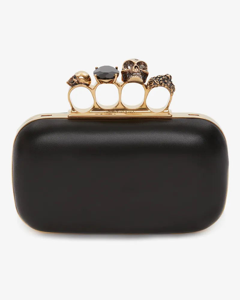 Alexander McQueen Knuckle-Clutch mit vier Ringen und Kette Schwarz