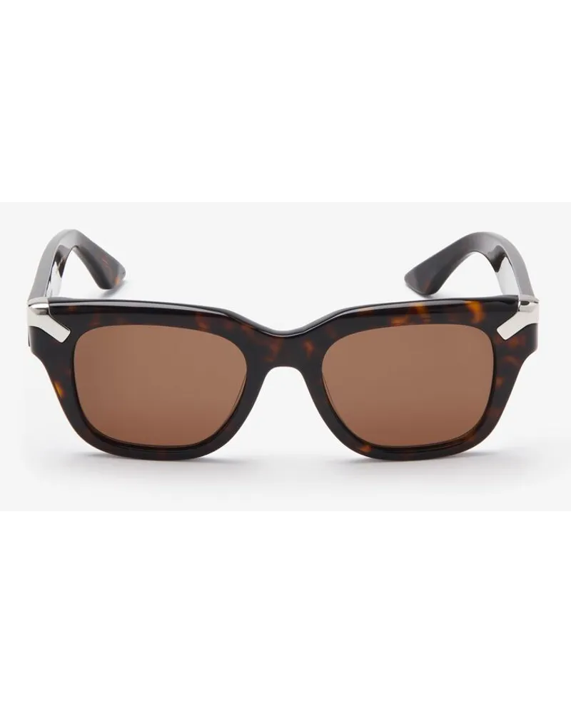 Alexander McQueen Quadratische Punk-Sonnenbrille mit Nieten Havana