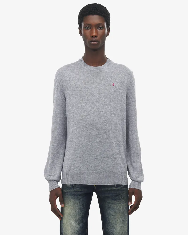 Alexander McQueen Pullover aus Merinowolle mit umgedrehtem Skull - Item 839686Q1BEC1364 Grau