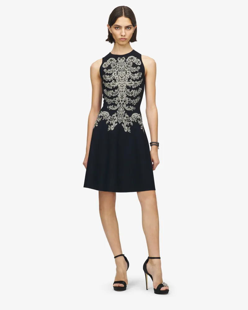 Alexander McQueen Jacquard-Minikleid mit Rippenstickerei aus Spitze - Item 852787Q1BFU1062 Schwarz