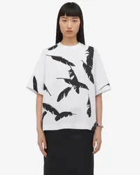 Alexander McQueen Oversized-T-Shirt mit Feder-Print Weiss