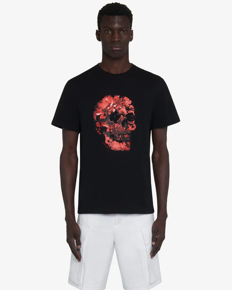 Alexander McQueen T-Shirt mit Wax Flower Skull-Print Weiss