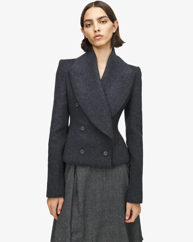 Alexander McQueen Zweireihiger Mantel aus Wollfilz - Item 852855QKABM1021 Grau