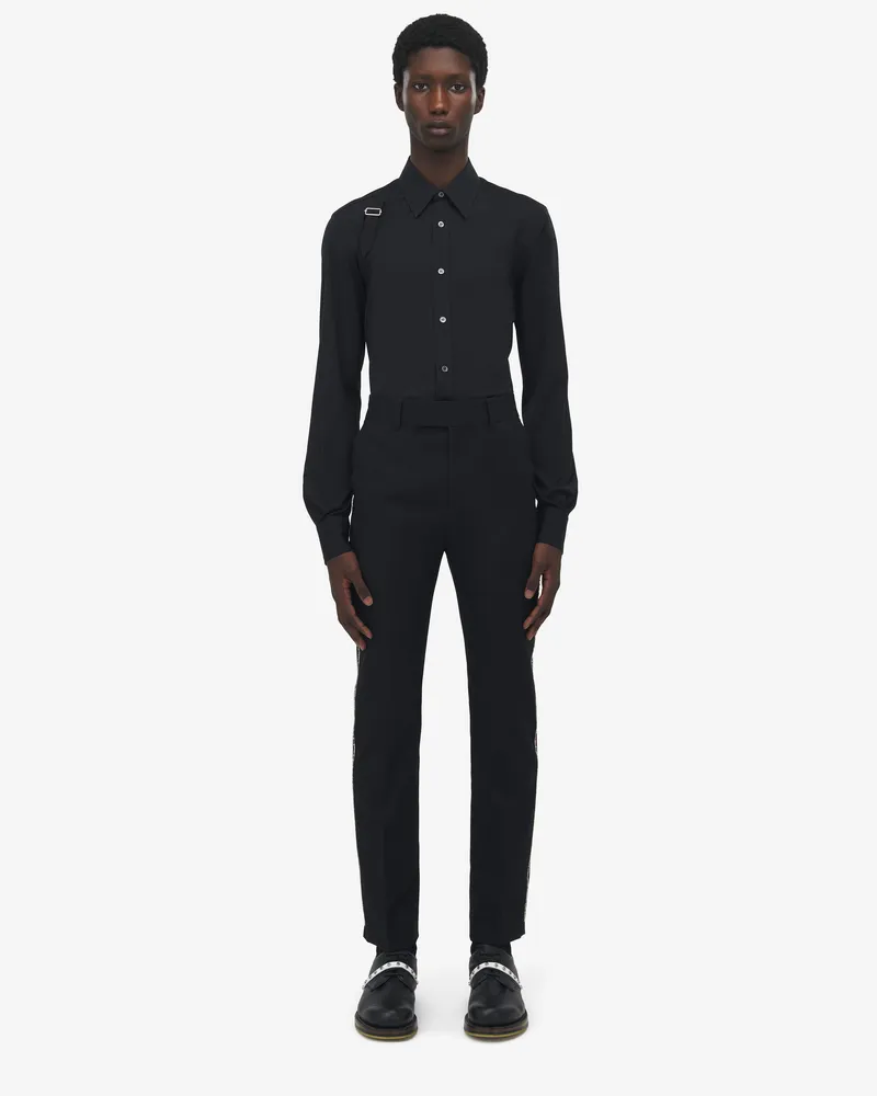 Alexander McQueen Canvas-Zigarettenhose mit bearbeitetem Saum - Item 838629QUAAC1000 Schwarz