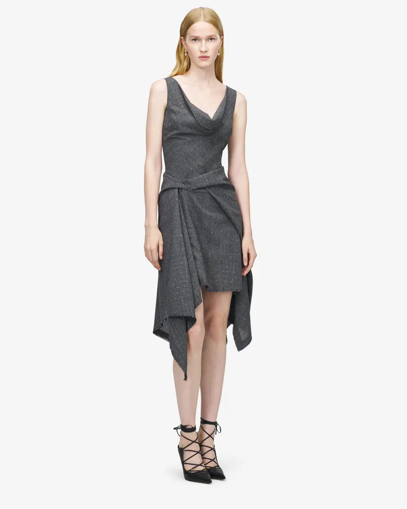 Alexander McQueen Asymmetrisches Kleid mit gepunktetem Glen-Karo - Item 858540QJAFV1080 Schwarz