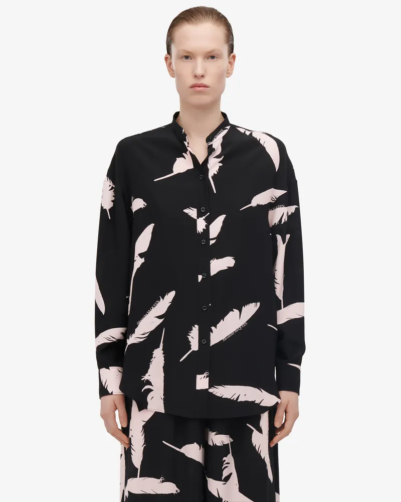 Alexander McQueen Hemd mit Kokon-Ärmeln und Feder-Print Schwarz