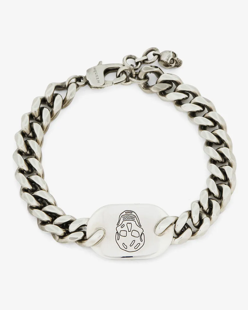 Alexander McQueen Skull Plate Bracelet - Item 836629J161N0446 Antiksilber