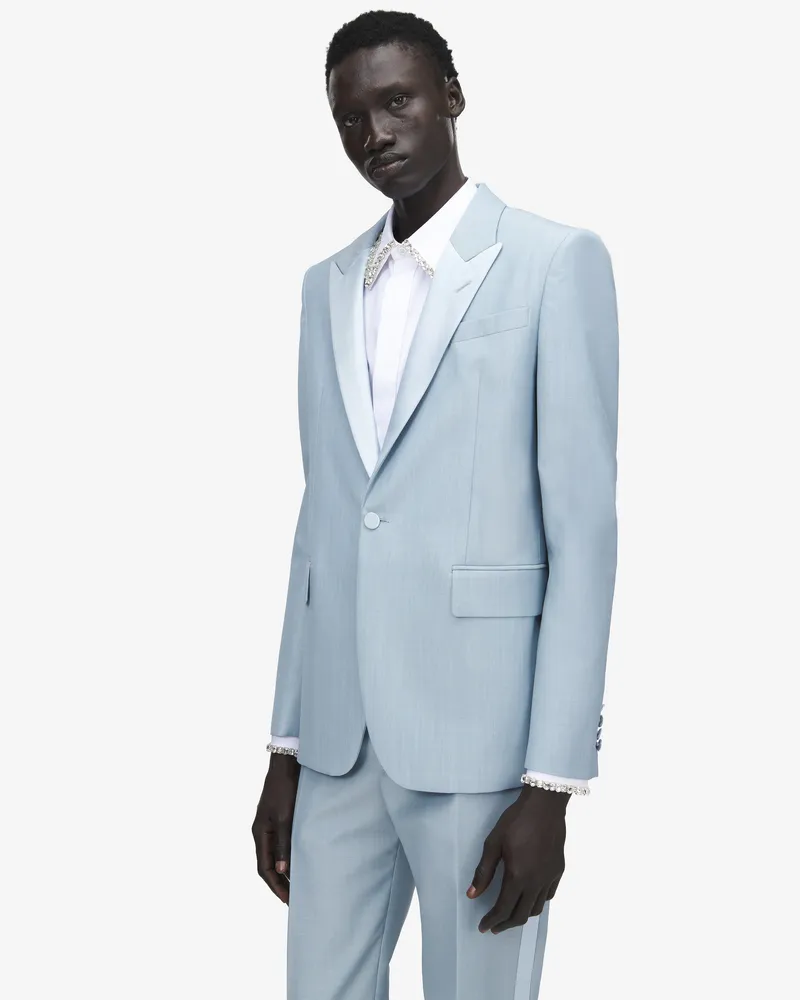 Alexander McQueen Einreihiges Jackett aus Wolle und Mohair - Item 851324QUAAE4602 Hellblau