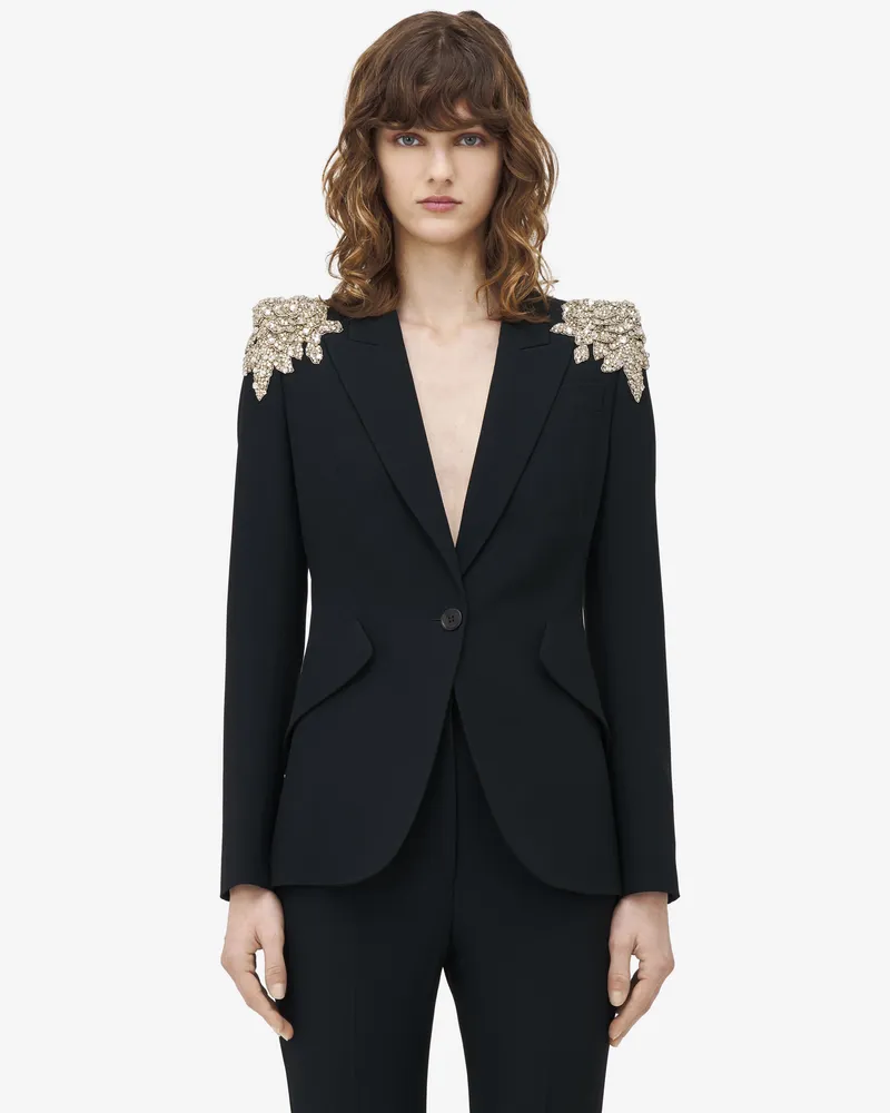 Alexander McQueen Jackett mit Verzierung und Spitzfasson-Schultern - Item 830148QEAAA1000 Schwarz