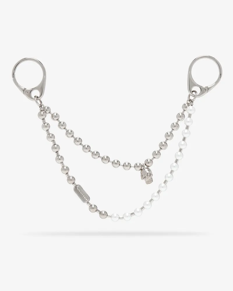 Alexander McQueen Pearl & Skull Doppelketten-Anhänger - Item 861511J16SP1496 Palladium