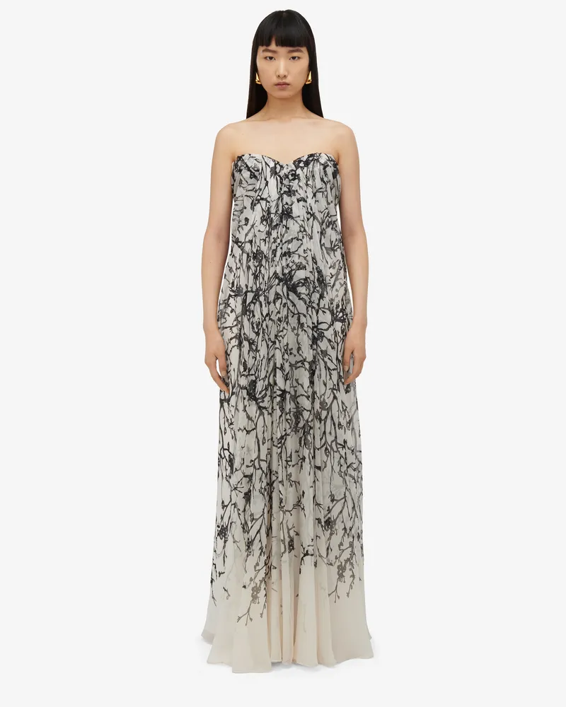 Alexander McQueen Bustier-Abendkleid mit Kirschgeäst-Print Kaliko