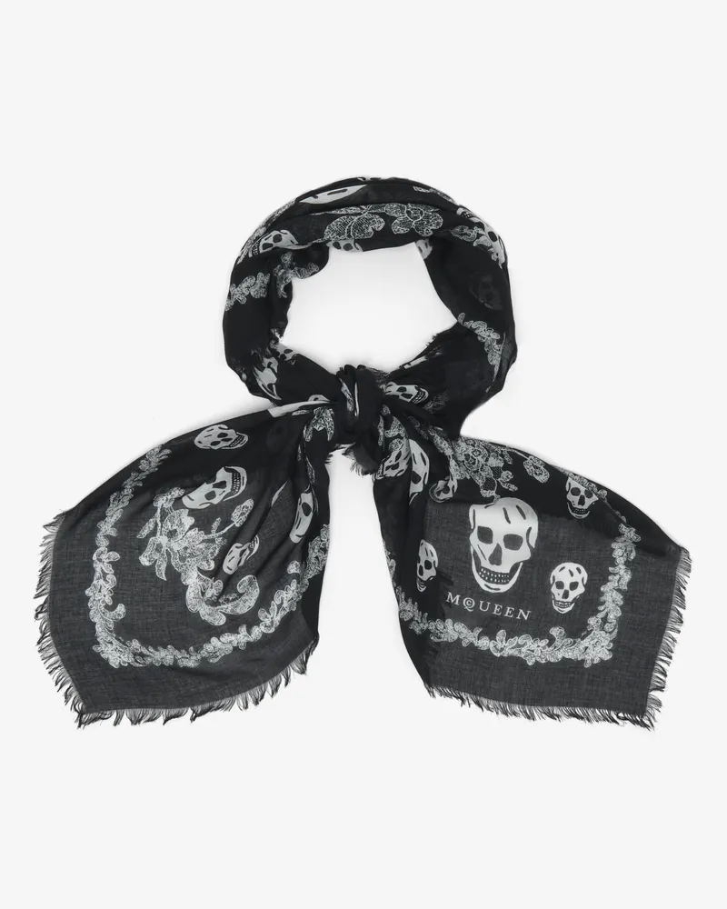 Alexander McQueen Foulard aus Spitze mit Skull-Brustkorb-Print - Item 8512974943Q1078 Schwarz