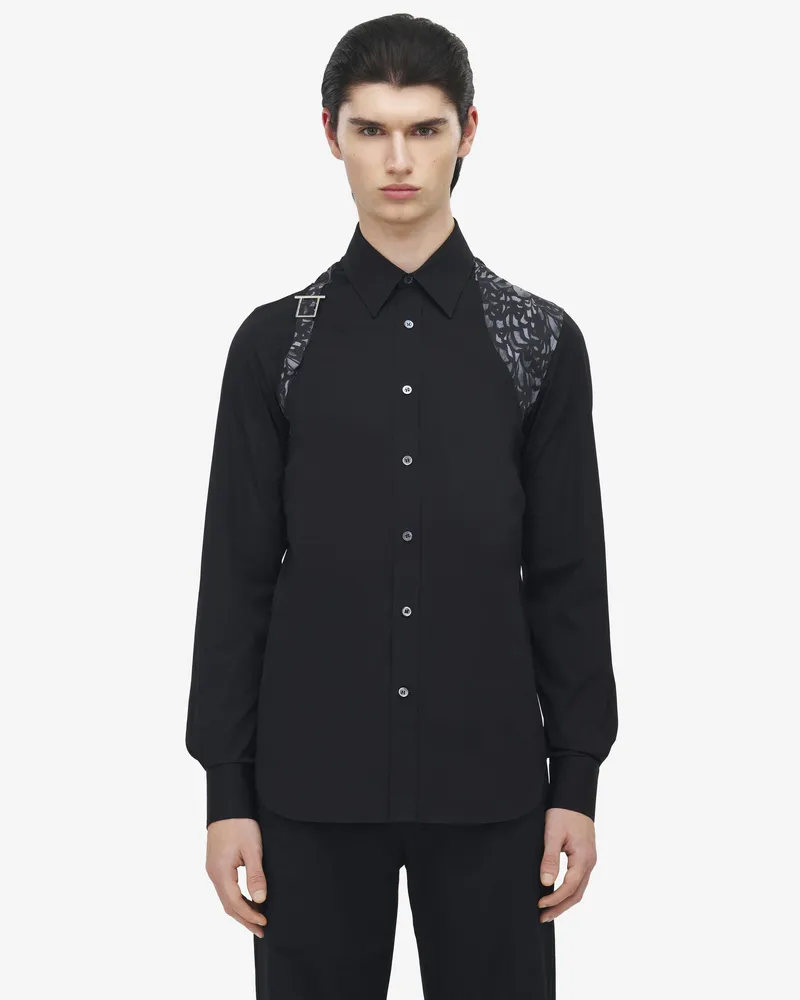 Alexander McQueen Gurt-Hemd mit Feder-Print - Item 839286QNAAX1000 Schwarz