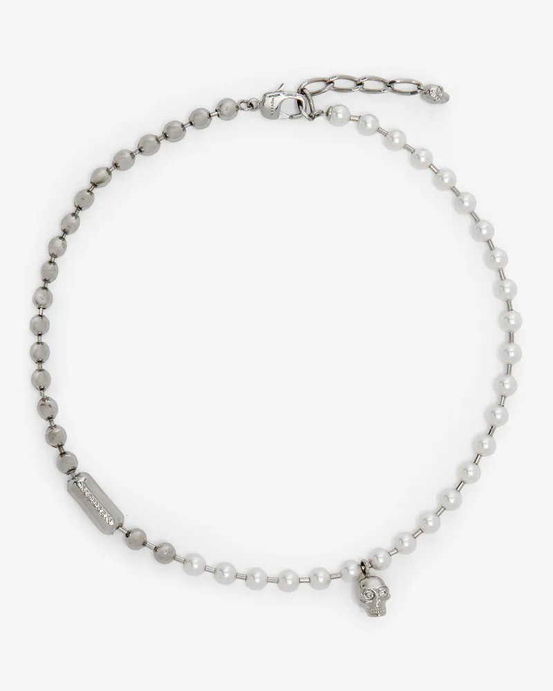 Alexander McQueen Skull- und Perlen-Halskette - Item 854564J161B1026 Palladium