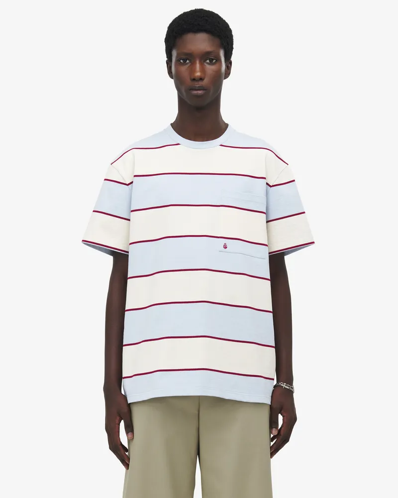 Alexander McQueen Gestreiftes T-Shirt mit umgedrehtem Skull - Item 828426QXAB99199 Creme