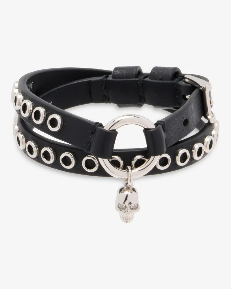 Alexander McQueen Doppeltes Wickelarmband mit Skull-Ring-Detail - Item 8571481AAWI1000 Schwarz