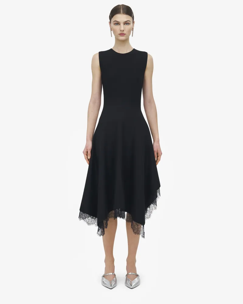 Alexander McQueen Asymmetrisches Kleid mit Spitzendetail - Item 839750Q1BEG1010 Schwarz
