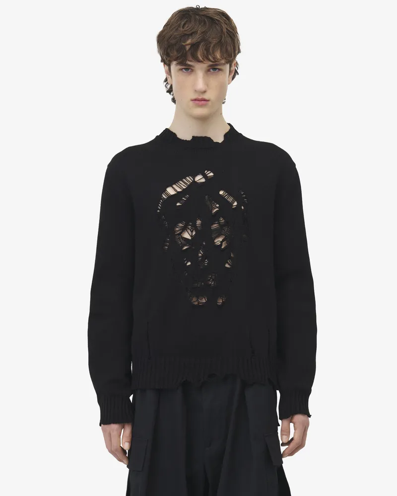 Alexander McQueen Pullover mit Distressed-Totenkopf Schwarz