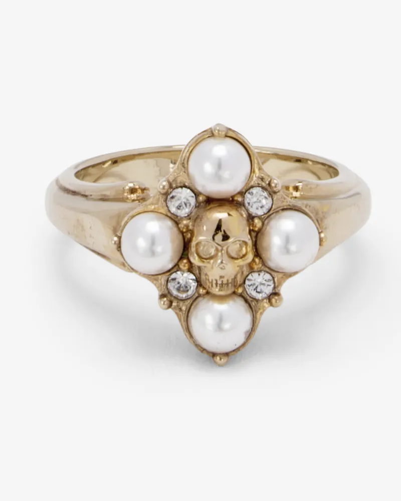Alexander McQueen Skull & Kristall-Ring - Item 855272J161P1053 Blassgold