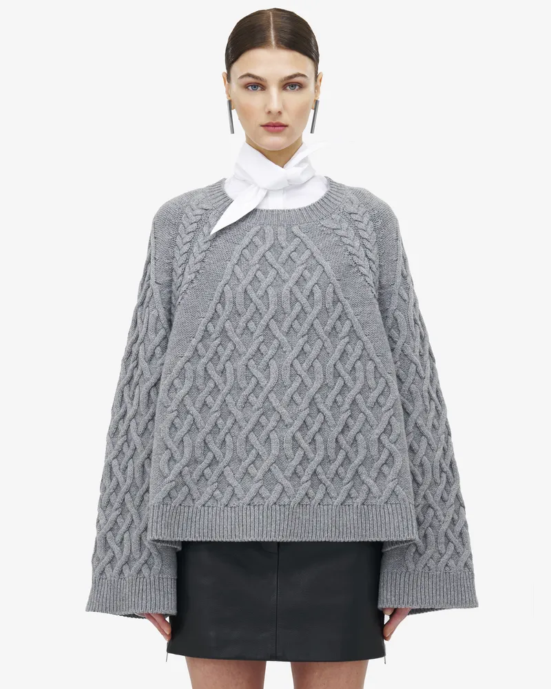 Alexander McQueen Rundhals-Pullover mit Zopfmuster - Item 840219Q1BEW1020 Blassgrau