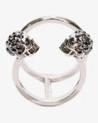 Alexander McQueen Doppelring mit Twin Skull Silber