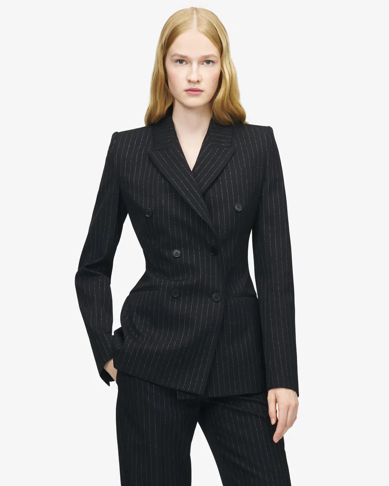 Alexander McQueen Zweireihige Jacke mit Nadelstreifen - Item 857603QJAFX1389 Schwarz