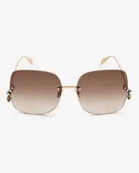 Alexander McQueen Sonnenbrille mit Schmuckverzierung und Totenkopfanhänger Antikgold