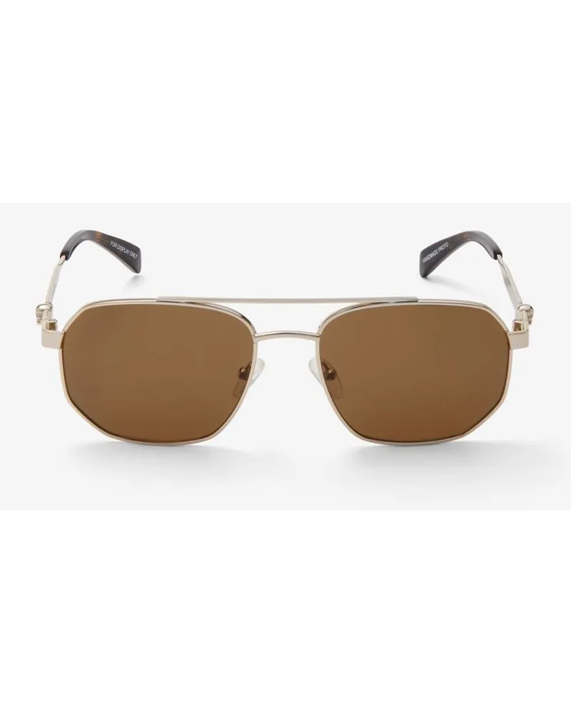 Alexander McQueen Caravan-Sonnenbrille aus Metall mit Floating Skull Gold