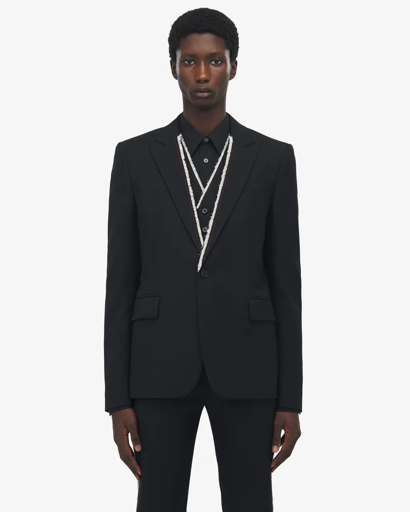 Alexander McQueen Einreihige Jacke aus Canvas mit unbearbeitetem Saum - Item 832703QUAAC1000 Schwarz