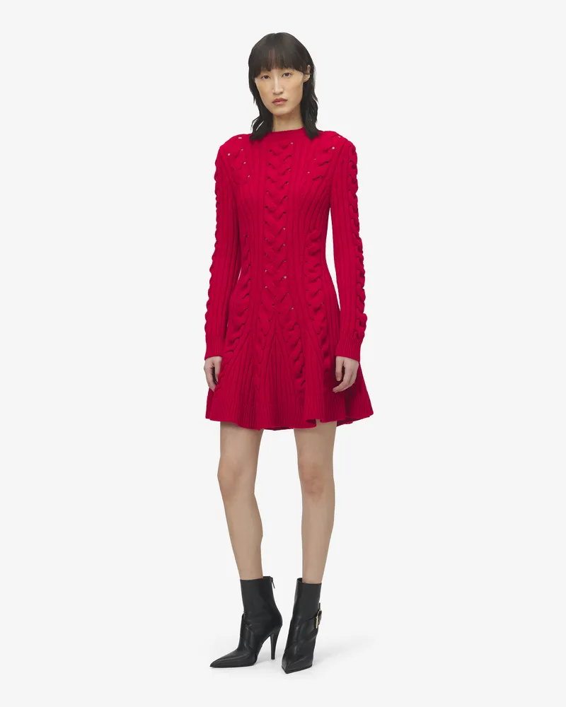 Alexander McQueen Minikleid mit Zopfmusterstrick aus Wolle und Kaschmir - Item 848815Q1BE16062 Rot