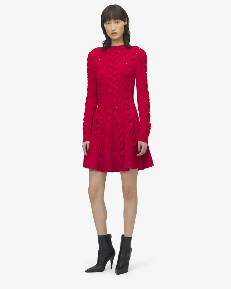 Alexander McQueen Minikleid mit Zopfmusterstrick aus Wolle und Kaschmir - Item 848815Q1BE16062 Rot