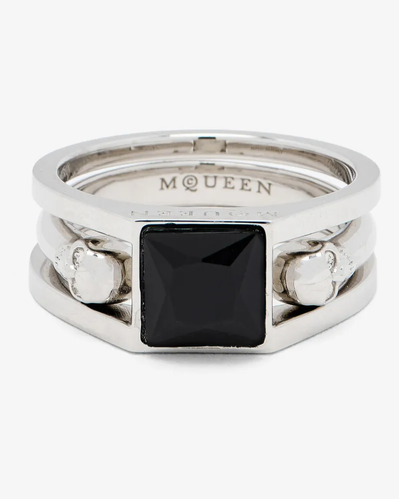 Alexander McQueen Twin Skull Ring - Item 854604J161B1112 Palladium