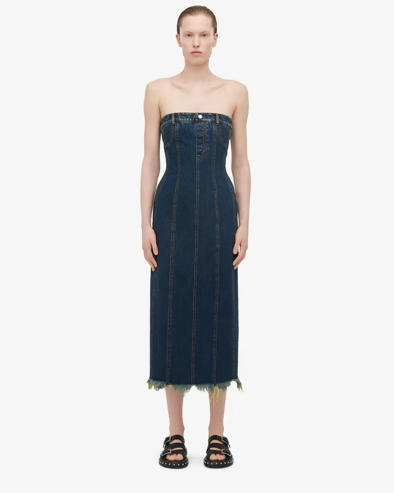 Alexander McQueen Bustier-Kleid aus Jeans Indigo