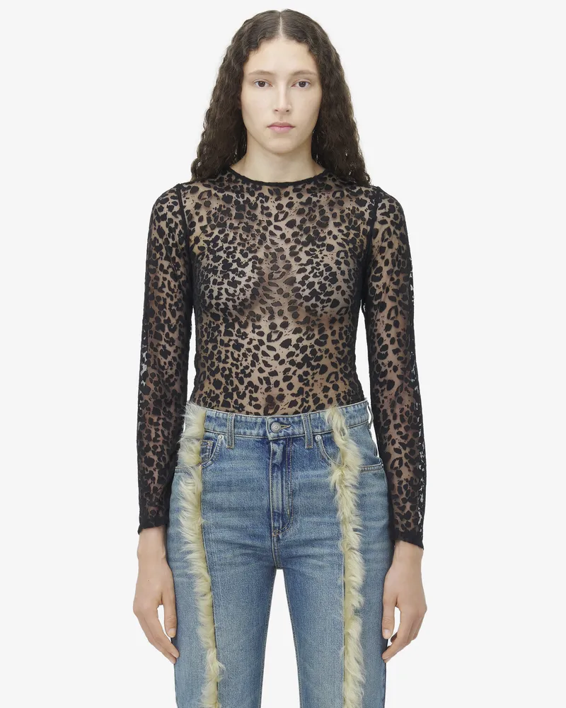 Alexander McQueen Devoré-Oberteil mit Leopardenmotiv Schwarz