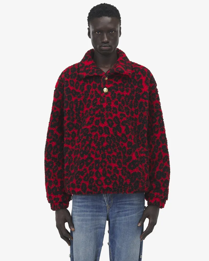 Alexander McQueen Fleece-Sweatshirt mit Leopardenmuster Rot