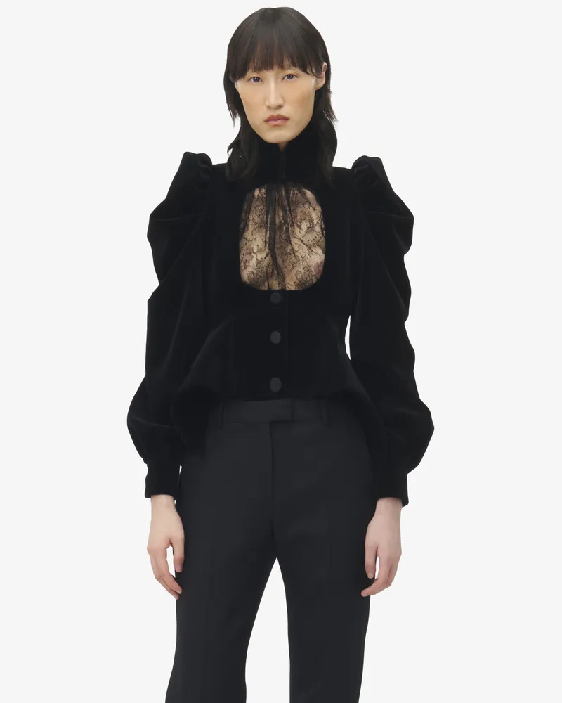 Alexander McQueen Samtjacke mit Einsätzen - Item 849830QFABM1000 Schwarz