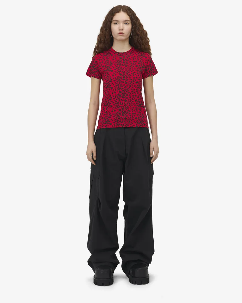 Alexander McQueen Körperbetontes T-Shirt mit Leopardenmotiv Rot