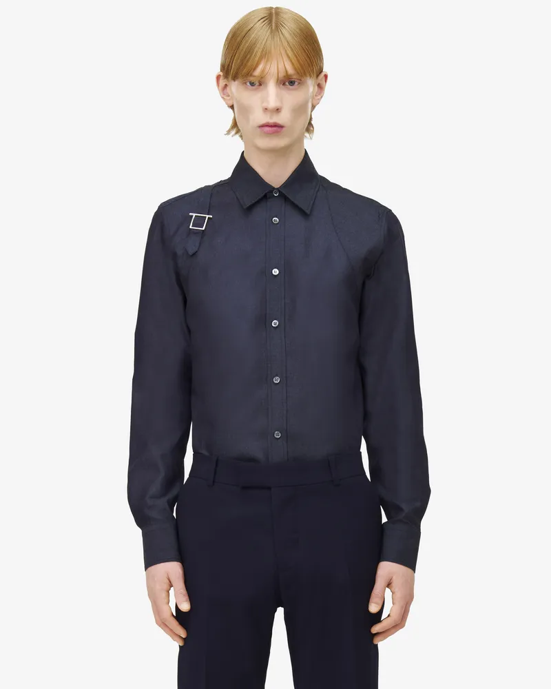 Alexander McQueen Gurt-Hemd aus Denim mit T-Bar - Item 828635QYABM4244 Indigo