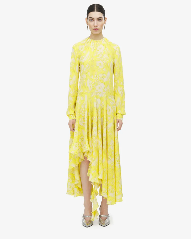 Alexander McQueen Warped Floral Asymmetrisches Kleid - Item 839589QCAMK7083 Gelb