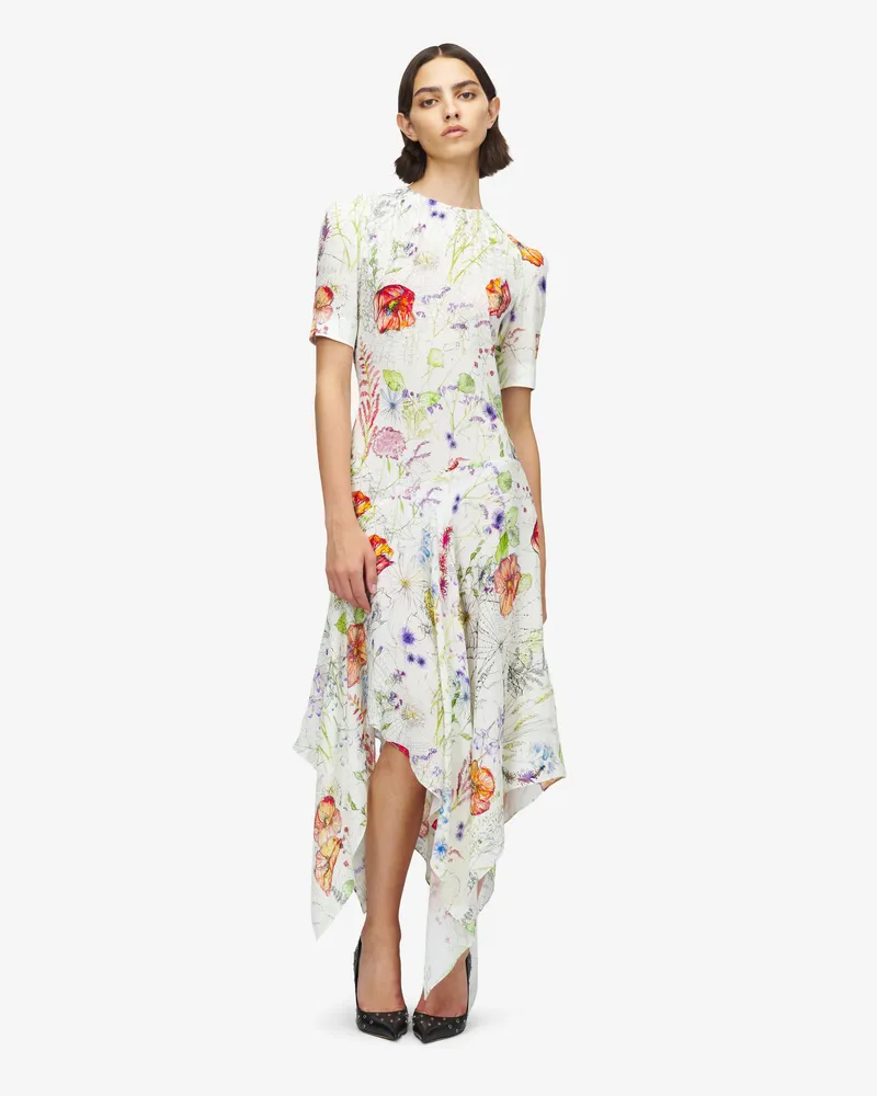 Alexander McQueen Meadow Floral asymmetrisches Kleid - Item 861420QZAQV9015 Elfenbeinfarben