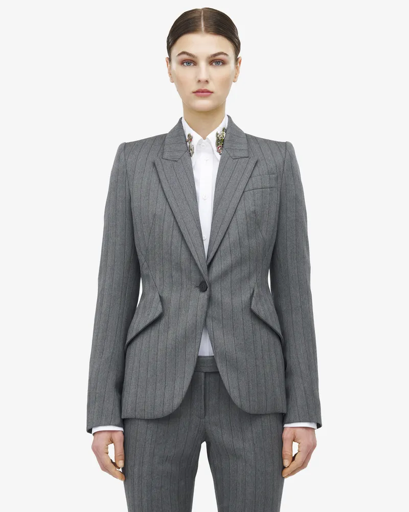 Alexander McQueen Einreihige Jacke mit Fischgrätenmuster - Item 839134QJAFE1121 Grau