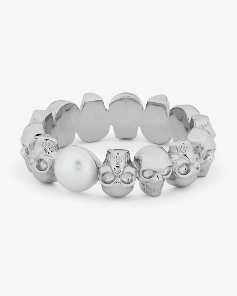 Alexander McQueen Skull and Pearl Ring - Item 836794J16PB1906 Palladium