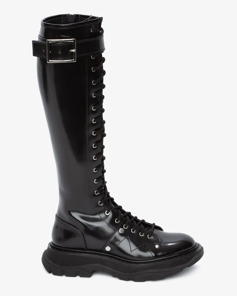 Alexander McQueen Kniehohe Tread Slick Boots Schwarz