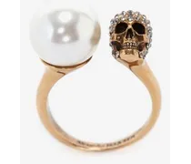 Alexander McQueen Perlenähnlicher Skull-Ring Antikgold