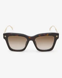 Alexander McQueen Weiche, quadratische Sonnenbrille mit Spike-Nieten Havanna