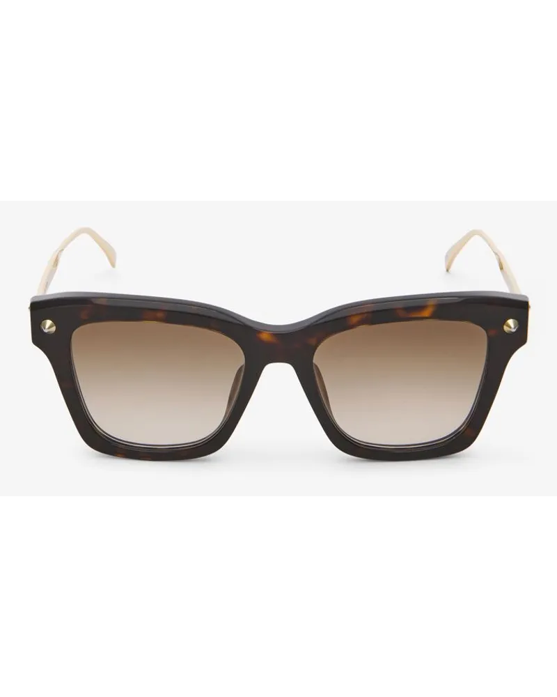 Alexander McQueen Weiche, quadratische Sonnenbrille mit Spike-Nieten Havanna