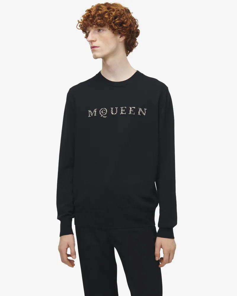 Alexander McQueen Pullover mit McQueen Logo aus Spiegelkristallen - Item 848954Q1BFO1011 Schwarz